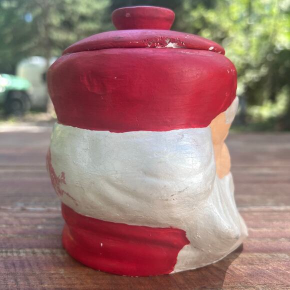Vintage 1970s Hand Painted Santa Claus Candy Jar 6" Ceramic Christmas Decor OOAK - Picture 7 of 16